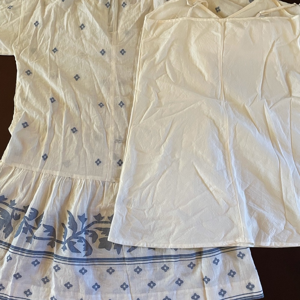Madewell, blue and off-white boho dress with cotton slip (E)